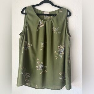 LOFT Olive Floral Sleeveless Blouse
